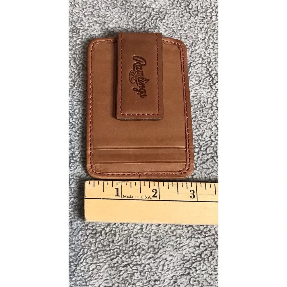 Rawlings Baseball Lace Stitch Tan Magnetic Money Clip with Front Pocket